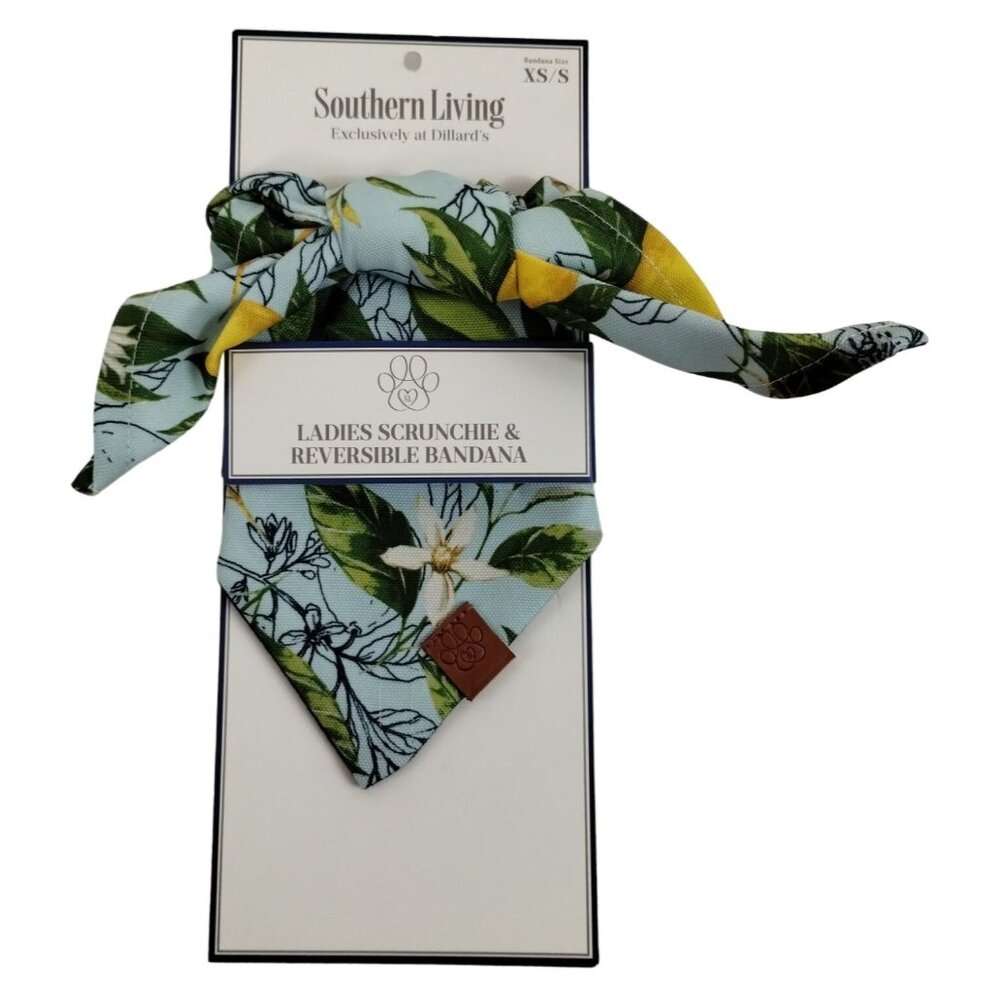 Southern Living Ladies Hair Scrunchie and XS Small Dog Reversible Bandana Floral
